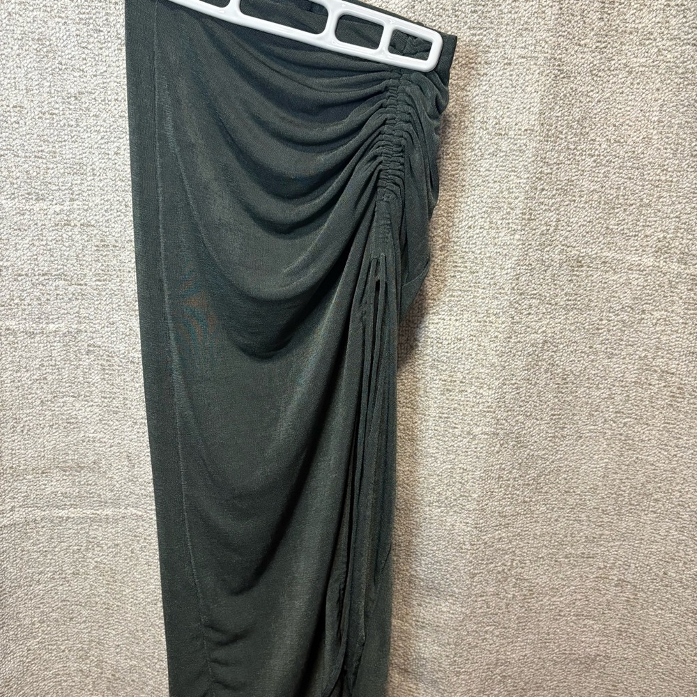 Green Shimmer Midi Skirt, Open Leg Adjustable Slit